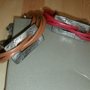 Sweet Lola Silver, Textured Metal/Leather Bracele